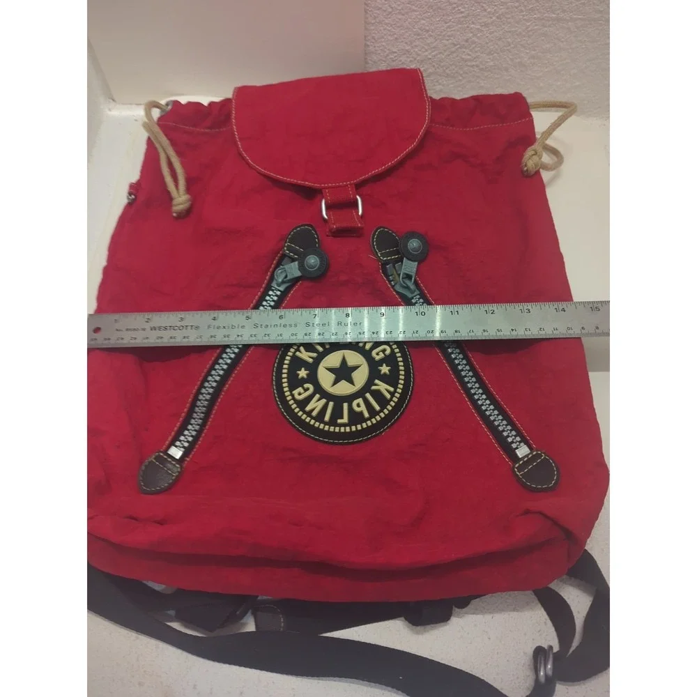 Kipling Red Nylon Drawstring Backpack Vintage Y2K Style Travel School Bag